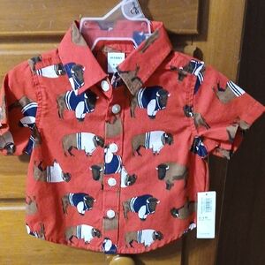 Red Bison Print Kids Shirt